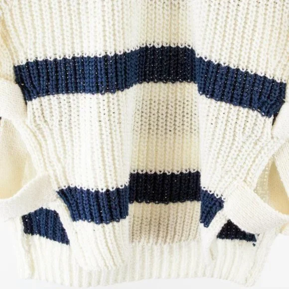 Derek Lam 10 Crosby Creme Striped Lace-Up Sweater